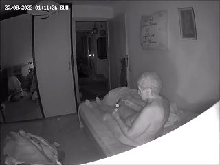 Granny jerks her pussy again late at night